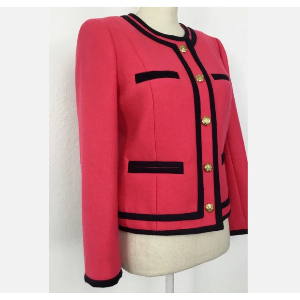 J.Crew Blazer Womens Sz 6 Berry Coral Double Serge Wool Cropped Jacket Gold MINT